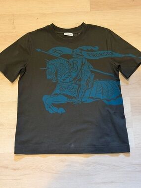 Burberry Women’s Olive Green Tee with Teal Knight Graphic